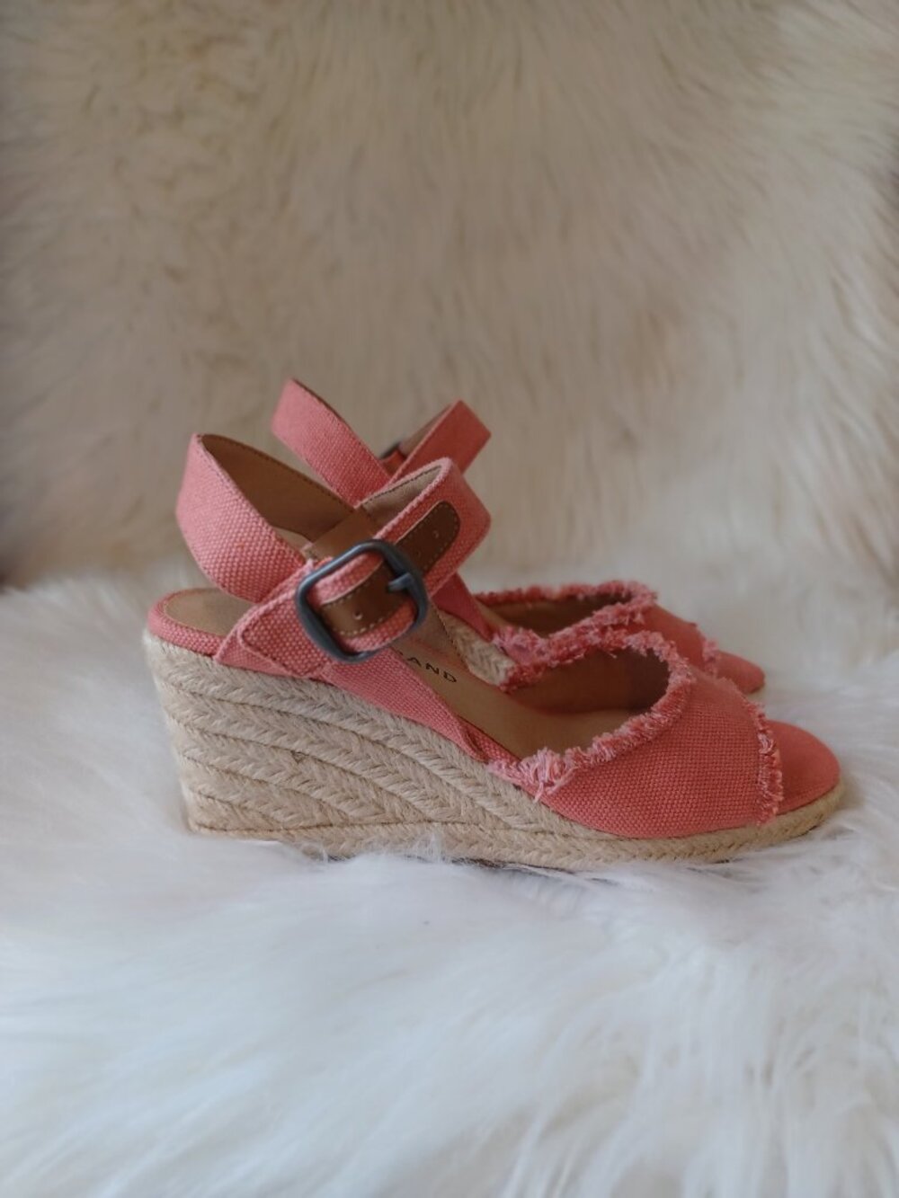 New, Lucky Brand Women's Mindra Espadrille Wedge Sandal, Open Toe, Coral
